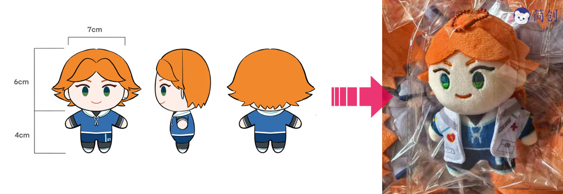 Corporate mascot обычайization: A professional plush toy prototype showing the transition from 2D brиing artwork to a 3D physical plush mascot